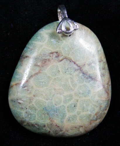 Green Fossil Coral Pendant - Million Years Old #7704